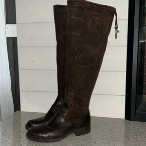 BORN Laguna Tall Leather Knee High Riding Boots w/ Drawstring Dark Brown Size 7